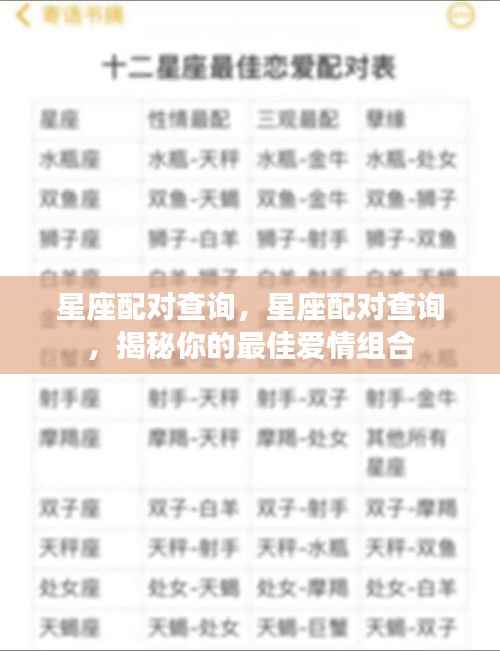 揭秘星座配对秘密,寻找你的最佳爱情组合!