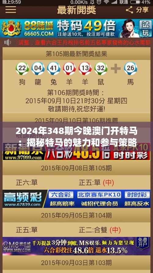 2024年348期今晚澳门开特马:揭秘特马的魅力和参与策略