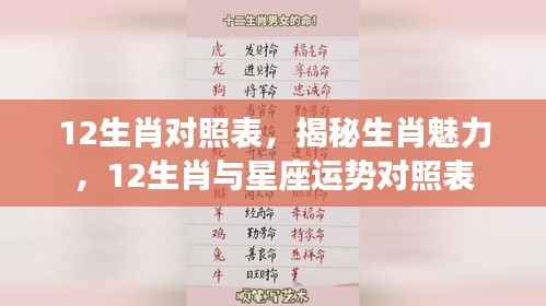 揭秘生肖魅力与星座运势,生肖对照表全解析