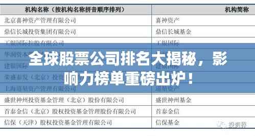 全球股票公司排名大揭秘，影响力榜单重磅出炉！