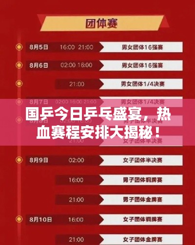 国乒今日乒乓盛宴,热血赛程安排大揭秘!