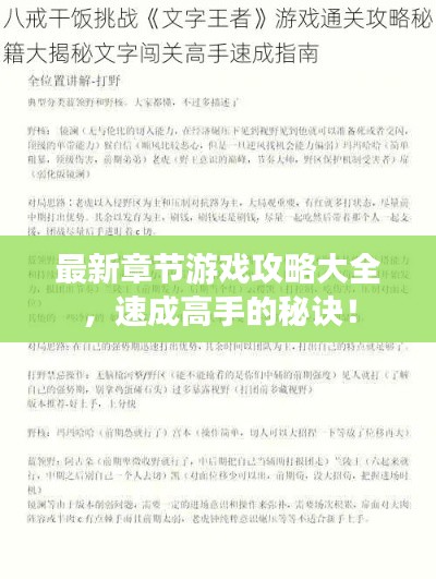 最新章节游戏攻略大全,速成高手的秘诀!